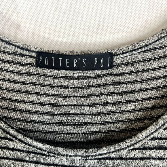 Potters Pot Black Gray Striped Long Sleeve Elbow Patch Tshirt Dress Size Large - Picture 4 of 10